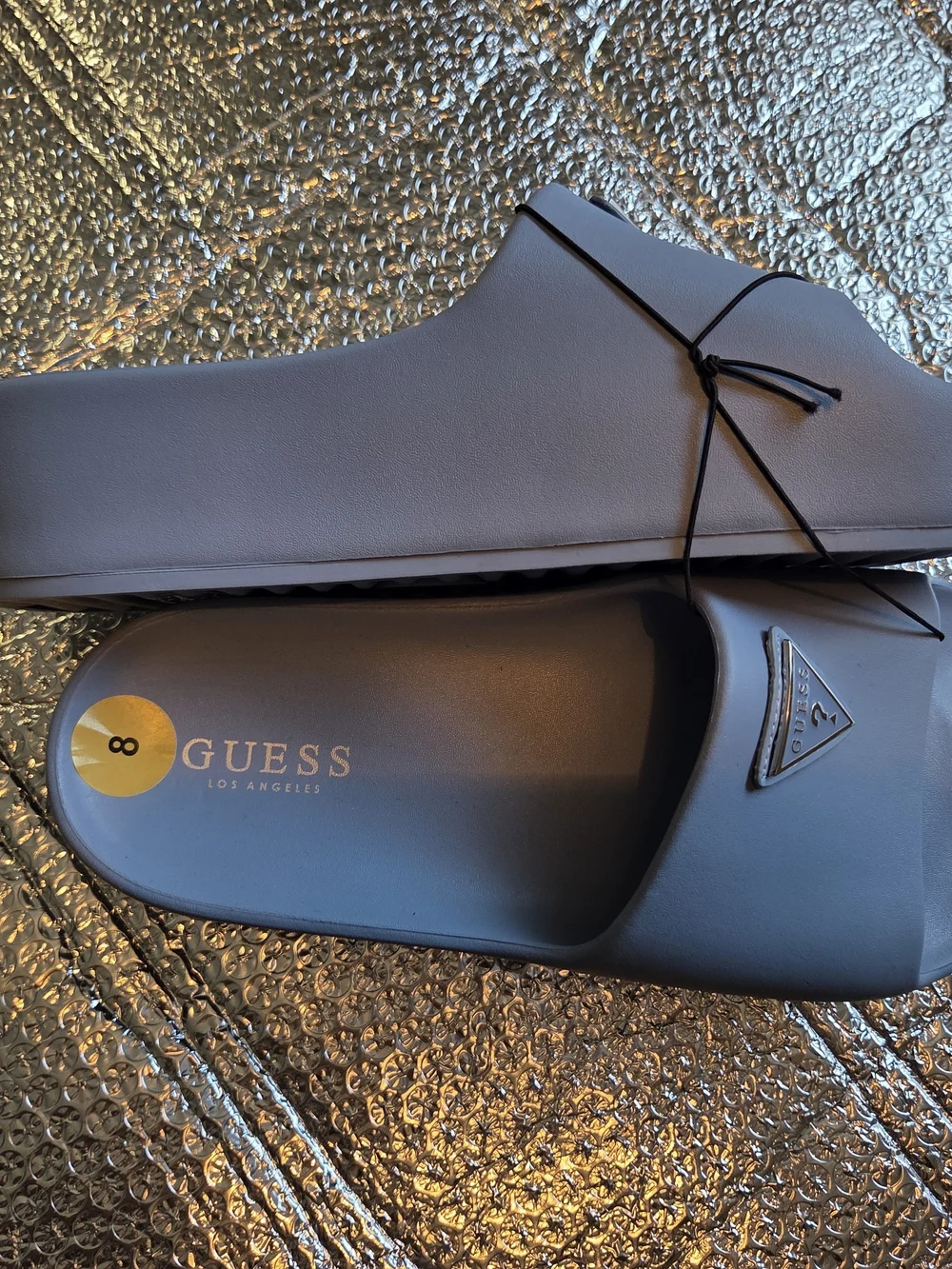 GUESS Blue/Grey Slide Sandals with Triangle Logo